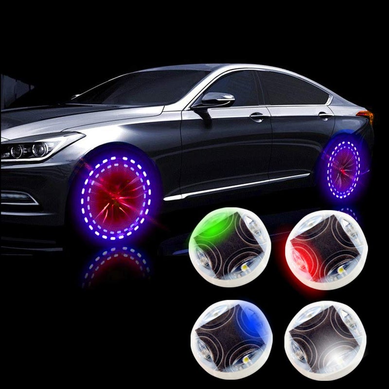 AOTOINK Car Wheel Tire Lights, 4Pcs Solar LED Car Wheel Nozzle Air Valve Cap Light with Motion Sensors Flash Colorful RGB Warning Decorative Neon LED for Cars Motorcycles Bicycles - Image 3